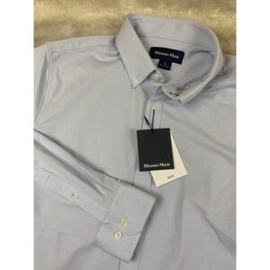 Mizzen+Main Ellis Oxford Shirt Mens Large Trim No Tuck Blue Pelagic Energy Logo